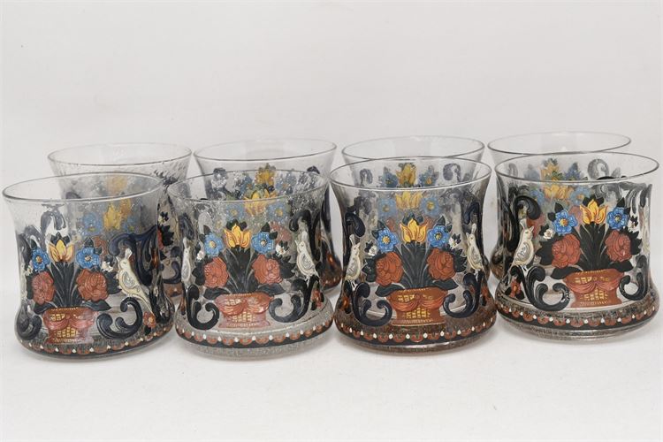 Lot of Eight (8) Vintage Enamel Decoration Drinking Glasses