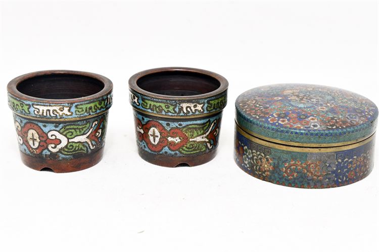 Three Enameled Decorative Vessels