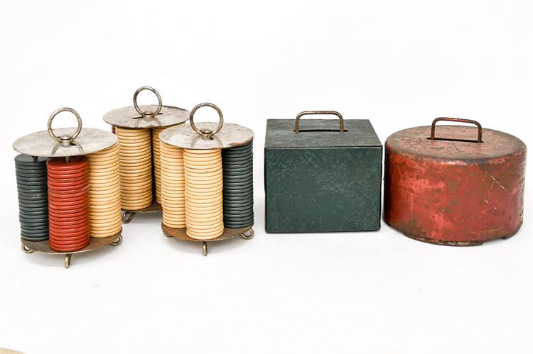 Antique Poker Chips w/Holders