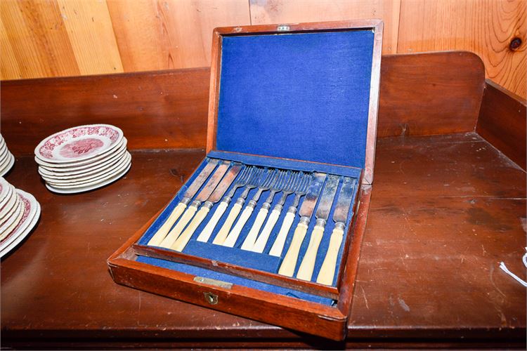 Boxed Set Sterling Silver & Ivory Flatware c. 1870's