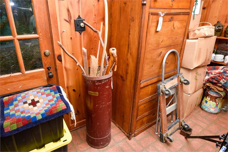 Vintage Spaulding Storage/Shipping Drum & Wooden Staffs