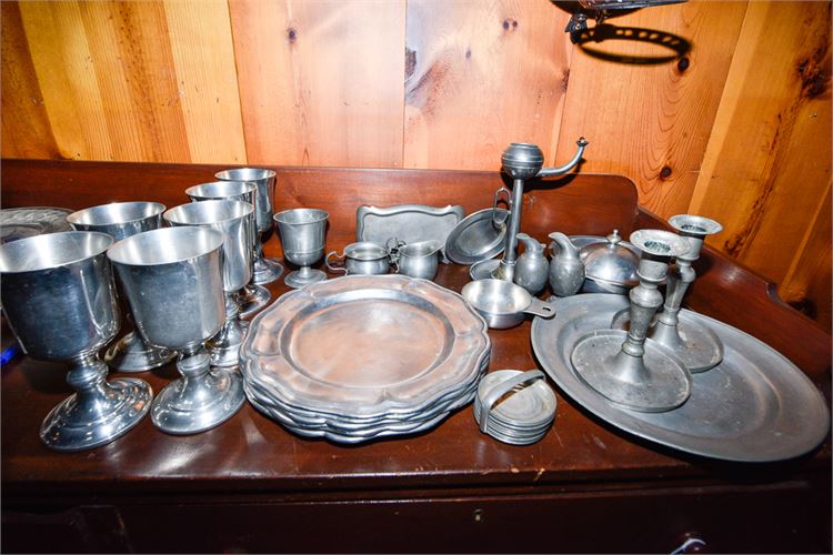 Large Mixed Lot Vintage Pewter Serving Plates/Dishes & Extras