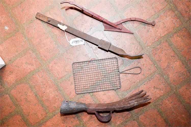 Lot Antique Wrought Iron Farm Tools & Mini Plow