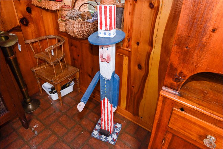 Handmade & Painted Wooden Folk Art "Uncle Sam" Figure