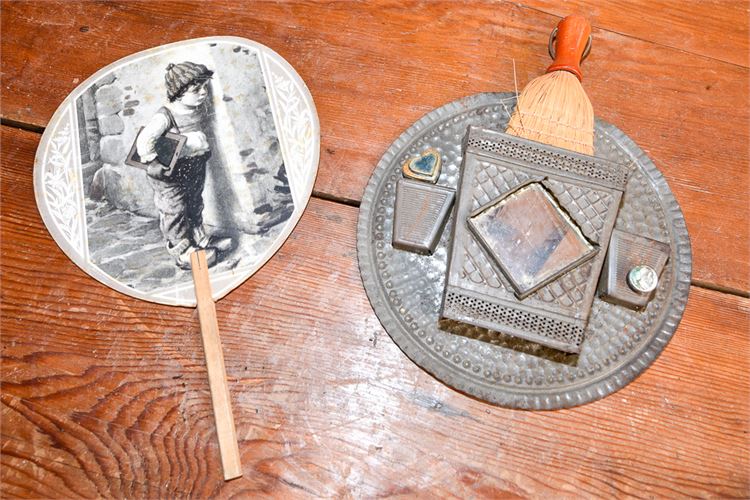 Vintage Tin Wall Matchsafe with Advertising Hand Fan