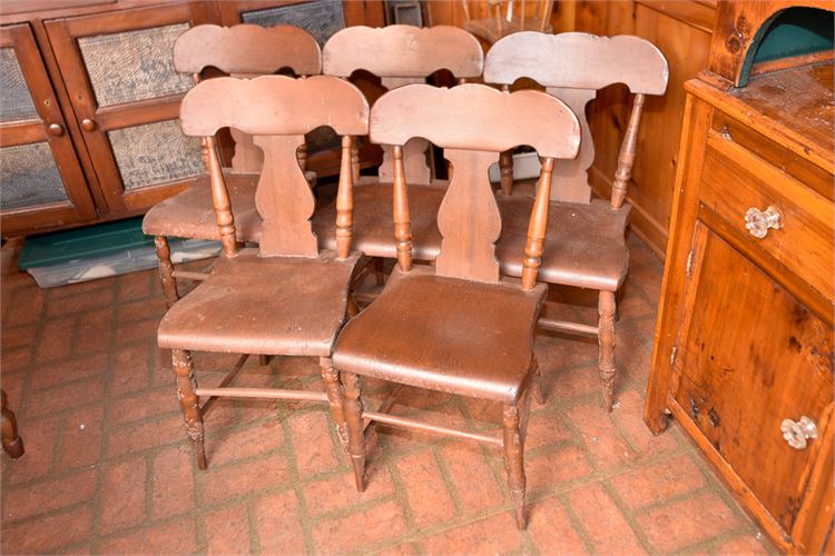 Five (5) Vintage Pine Country Side Chairs