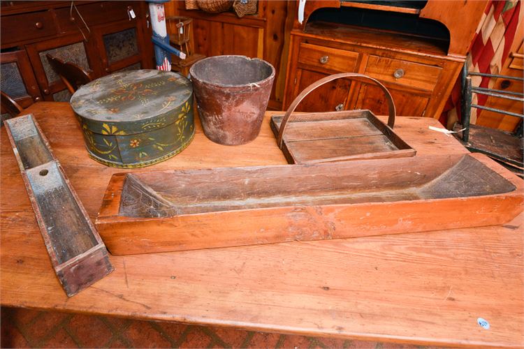 Mixed Lot Antique Wooden Trays & Boxes