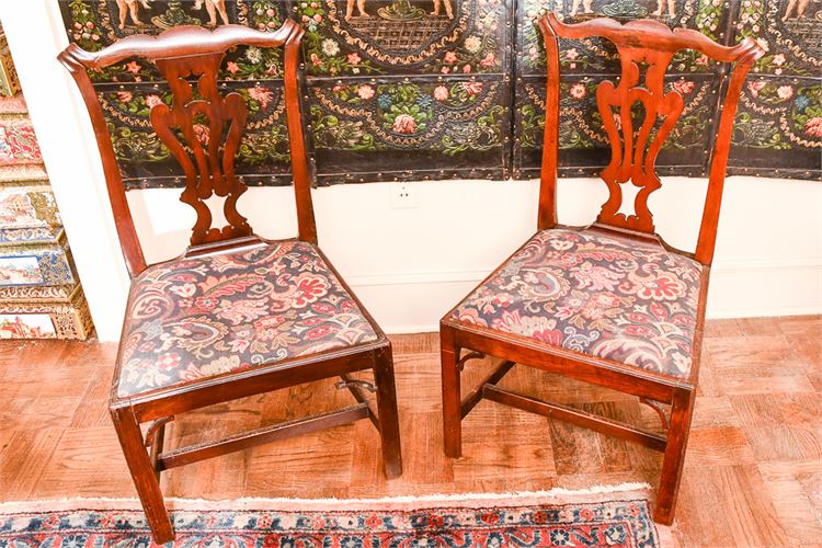 Pair Antique Mahogany CHIPPENDALE Side Chairs