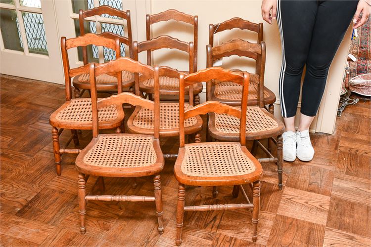 Set of Eight (8) Antique Maple Side Chairs w/Cane Seating