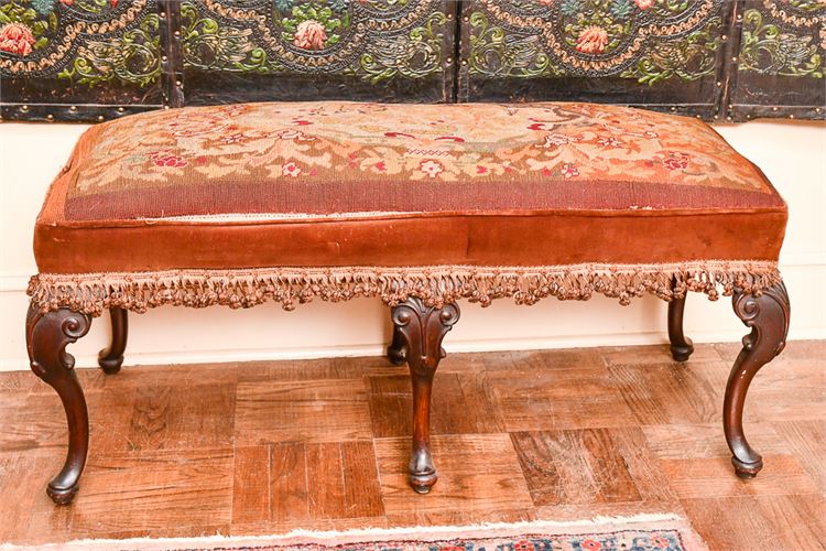 Antique Mahogany Queen Anne Hall Bench