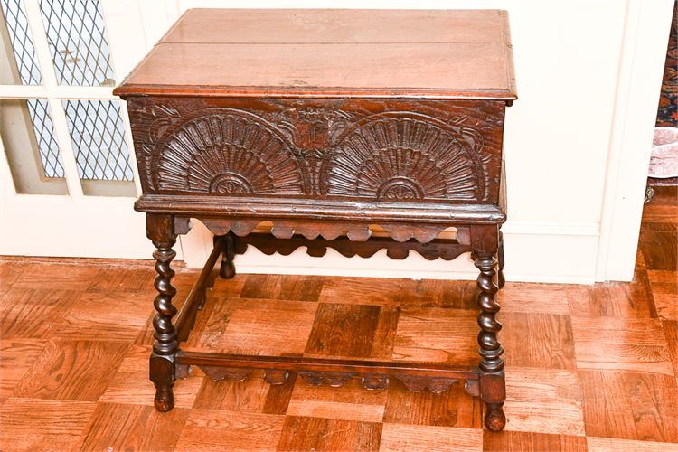 18th Cent. Carved English Oak Bible Box on Stand
