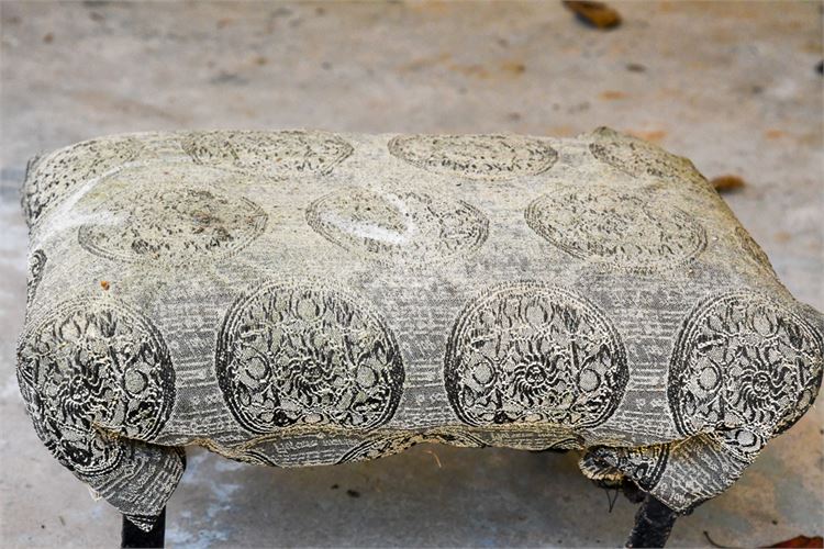 Upholstered Footstool with Scrolled Wrought Iron Feet