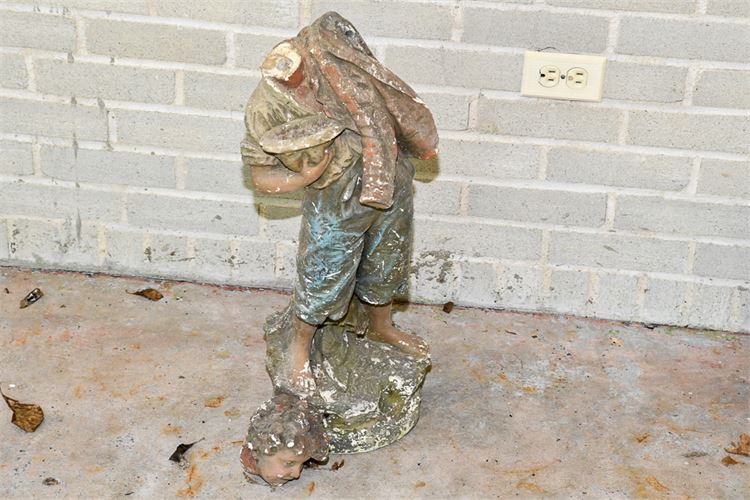 Vintage Ceramic Peasant Boy Garden Statue (AS-IS)