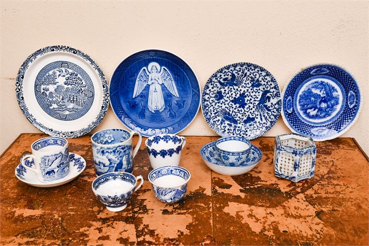 Mixed Collection Flow Blue Ceramic Plates & Serving Pieces