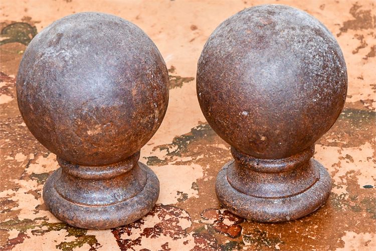 Pair Cast Iron Cannon Ball Finials