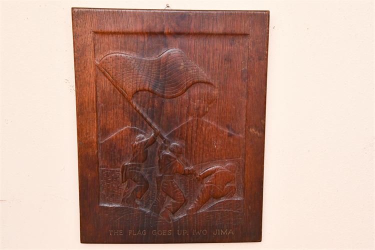 Hand Carved Oak Plaque of Marines at Iwo Jima