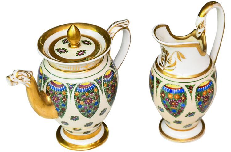 Antique Gold Decorated Porcelain Pitcher & Creamer