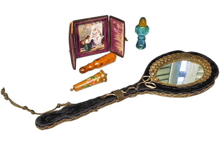 Vanity Accessories w/Perfume Bottle & Mirror, Religous Icon, etc.