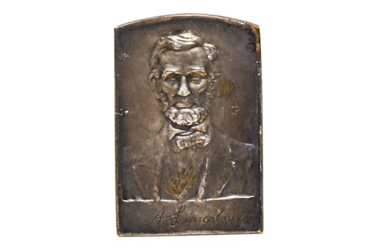 Miniture Antique Silver Plated Relief Sculpture Abraham Lincoln