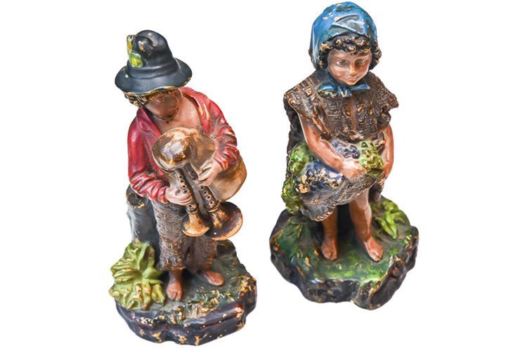 Antique Peasant Girl & Boy Match Strikers