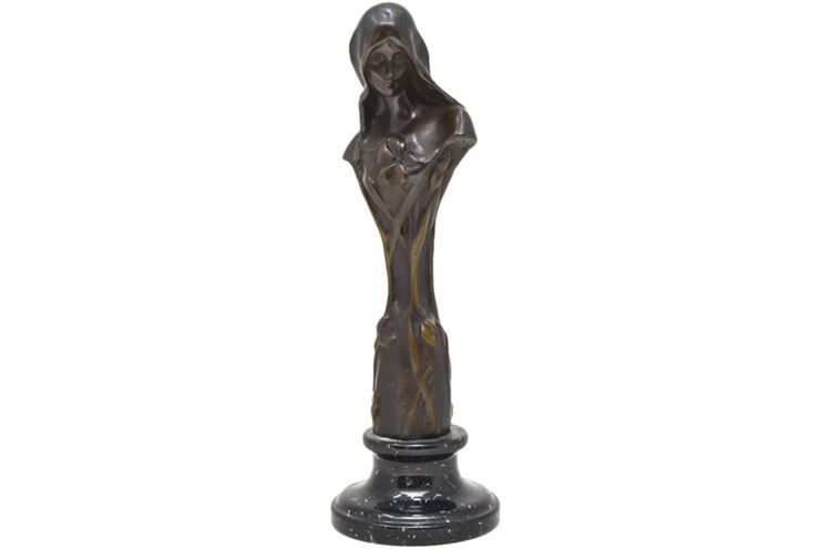 Bronze Figure of Virgin Mary on Marble Base