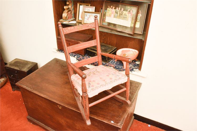 Antique Painted Maple Children's Rocking Chair w/Sampler Seat