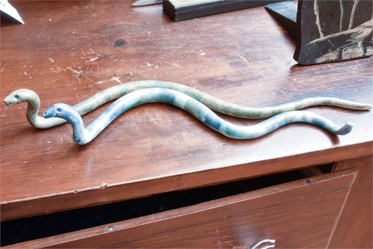 Ceramic Painted and Glazed Snake Sculptures