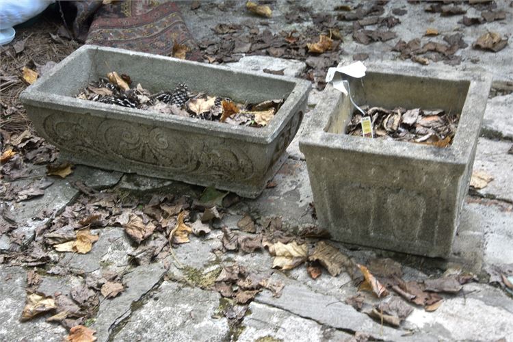 Two (2) Concrete Planter Boxes w/Floral Designs