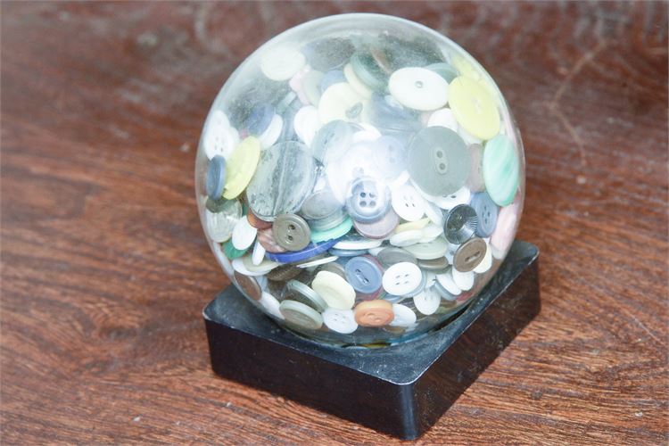 Vintage Mounted Display Dome w/Antique Button Collection