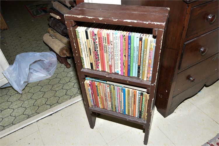 Vintage Country Primitive Handmade Wooden Bookshelf w/Books