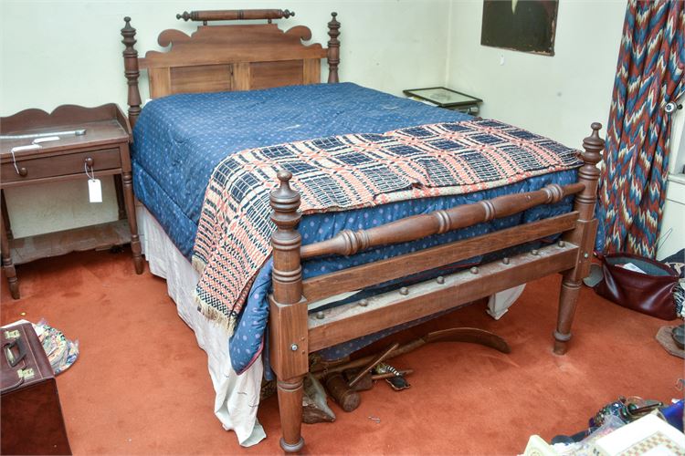 Antique Turned & Carved Wood Victorian Style "Rope" Bed