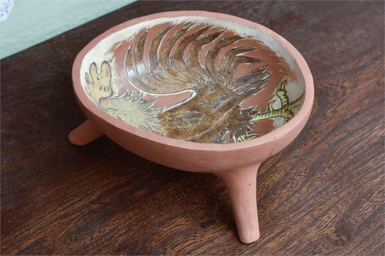 MARY LANDRUM Painted-Decorated Terra Cotta Dish