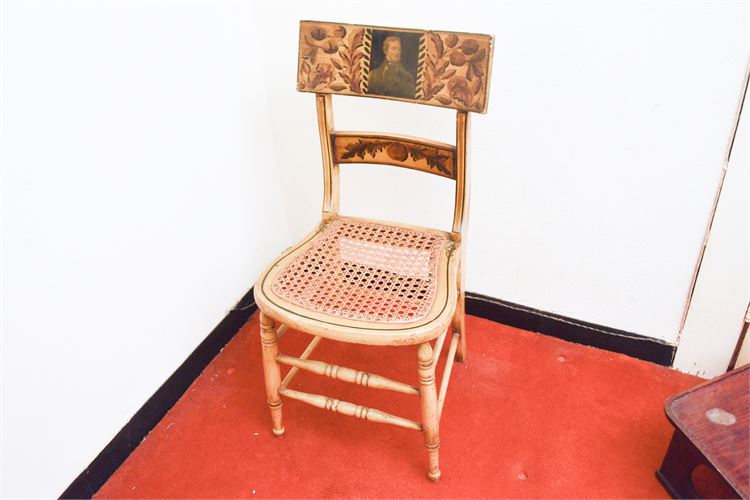 Unusual Painted Maple Side Chair W/Portrait Back Rest