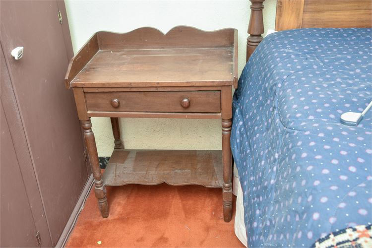 Antique Stained Pine Wood Side Table