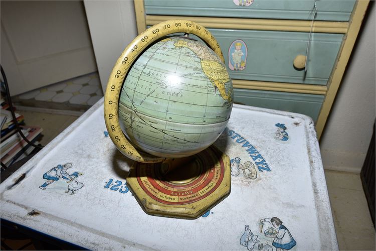 Small Vintage Tin Globe with Zodiac Detail