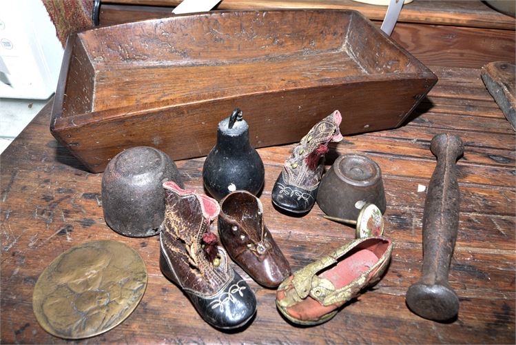 Various Antique Articles Including Child's Shoes