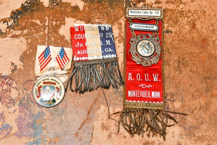 Three (3) c.1900 Commemorative O.U.A.M. American Mechanics Ribbons/Medals