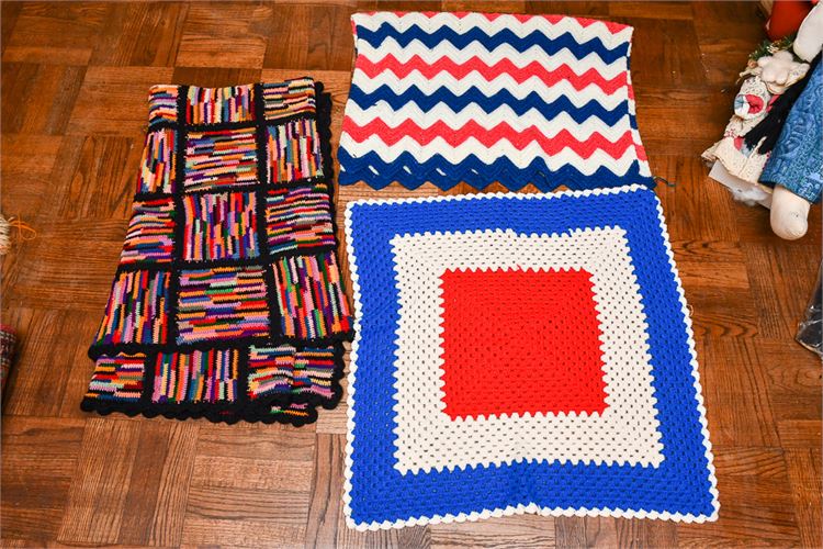 Three (3) Hand Made Crochet Blanket Throws