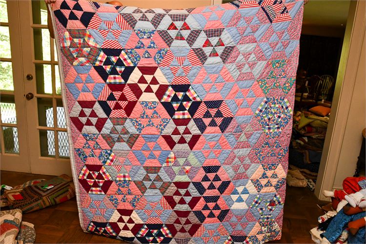 20th Century Hand Made Honeycomb Pattern Quilt/Blanket