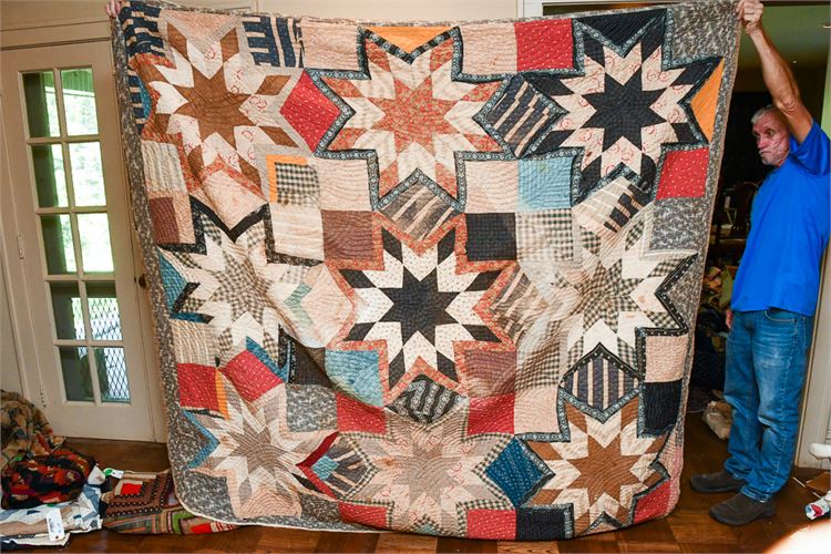 Large Antique Hand Made Quilt w/Star Patterns
