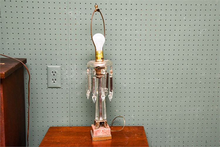 Table Lamp with Hanging Crystals and Marble Base