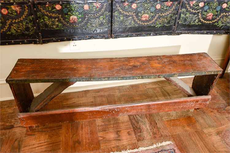 Crude Country Style Antique Oak Hall Bench