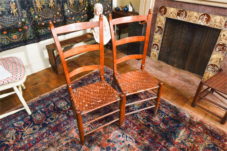 Pair Antique American Ladder Back Side Chairs
