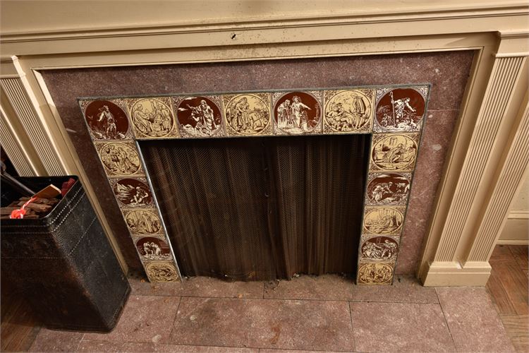 Seventeen (17) Mounted Antique Ceramic Tiles ~Fireplace Surround~