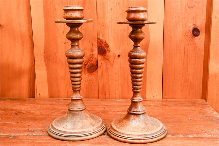 Pair of Turned Wood Candlesticks