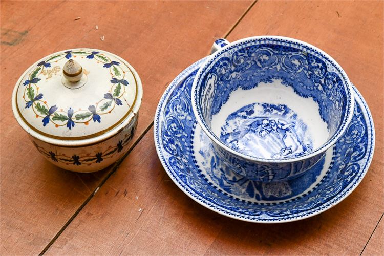 Antique Porcelain Cup Saucer and Lidded Bowl