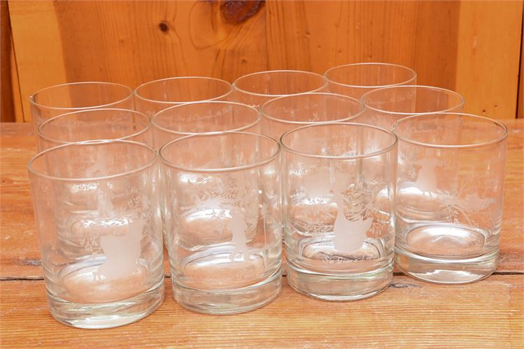 Twelve  Etched Glass Tumblers