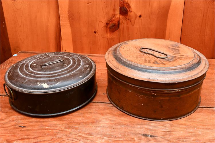 Two Vintage Cylinder Form Lidded Tins