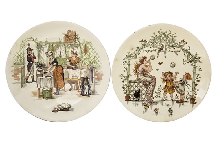 Pair Antique Victorian Ceramic Decorative Plates