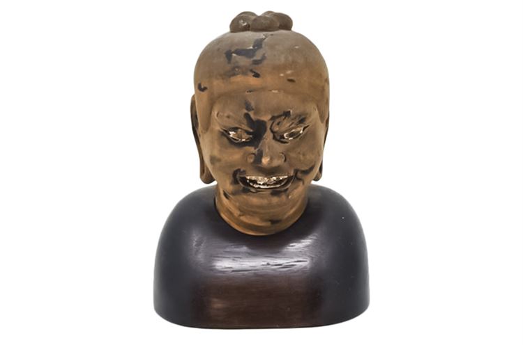 Fine Antique Hand Carved Warrior Deity Bust